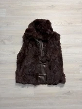 Surell 100% Women's Rabbit Fur Vest - Size S/M Brown Full Zip