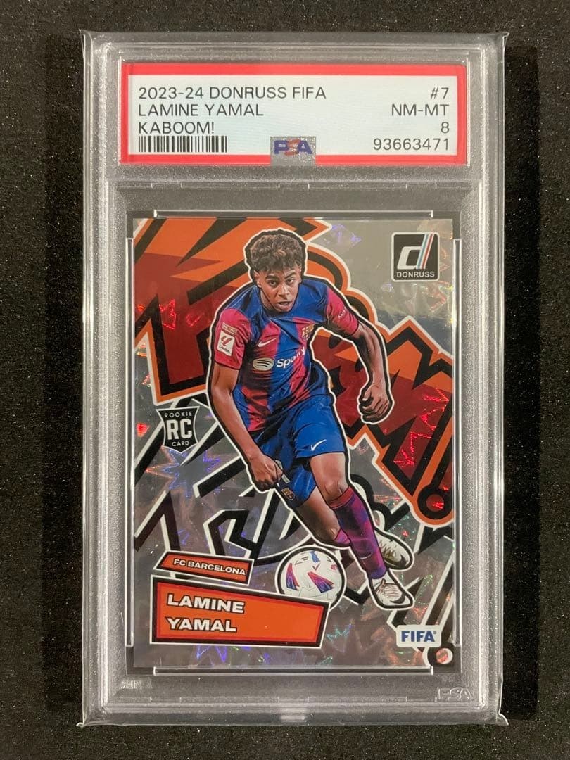 2023-24 Panini Donruss LAMINE YAMAL Rookie RC Kaboom! SSP Barcelona #7 PSA 8