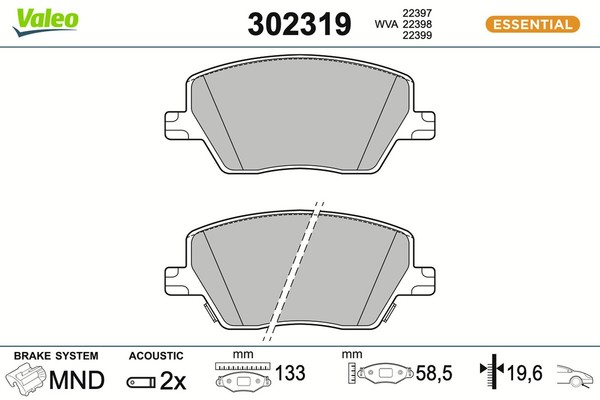 Bremsbelagsatz Scheibenbremse Essential Valeo 302319 FüR Fiat Tipo 357HXN1A 357-image