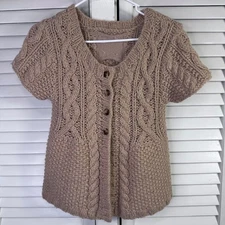 CHUNKY CABLE KNIT TAN LAMBSWOOL ANGORA BLEND BUTTON TOP CARDIGAN   NEUTRAL Y2K
