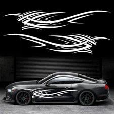 2Pcs 94.4'' Universal Flame Graphics Car Auto Body Side Sticker Style2 White