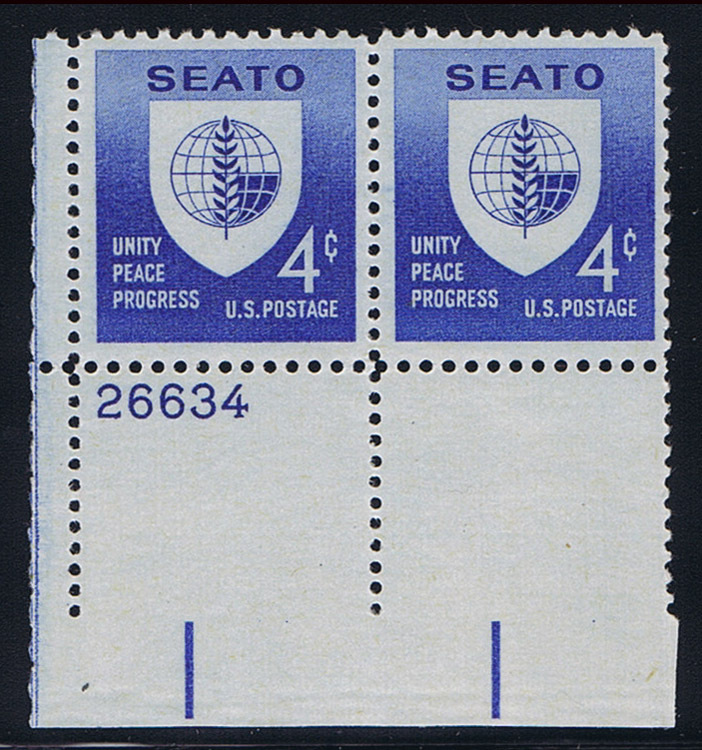 PLATE BLOCK of 2 - #1151 SEATO CONFERENCE 4c (1960)