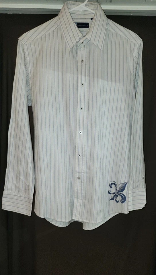 Camisa de vestir Level Ten mediana manga larga a rayas para hombre floral y gráfico de cresta  Foto 2 de 4