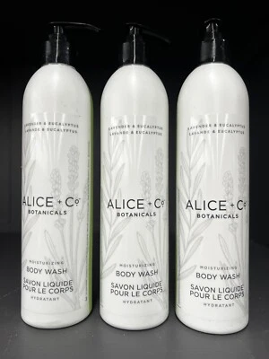 ALICE & CO 3 Bottles ALICE+Co BOTANICALS Hydrating BODY WASH Lavender & Eucalyptus 12oz