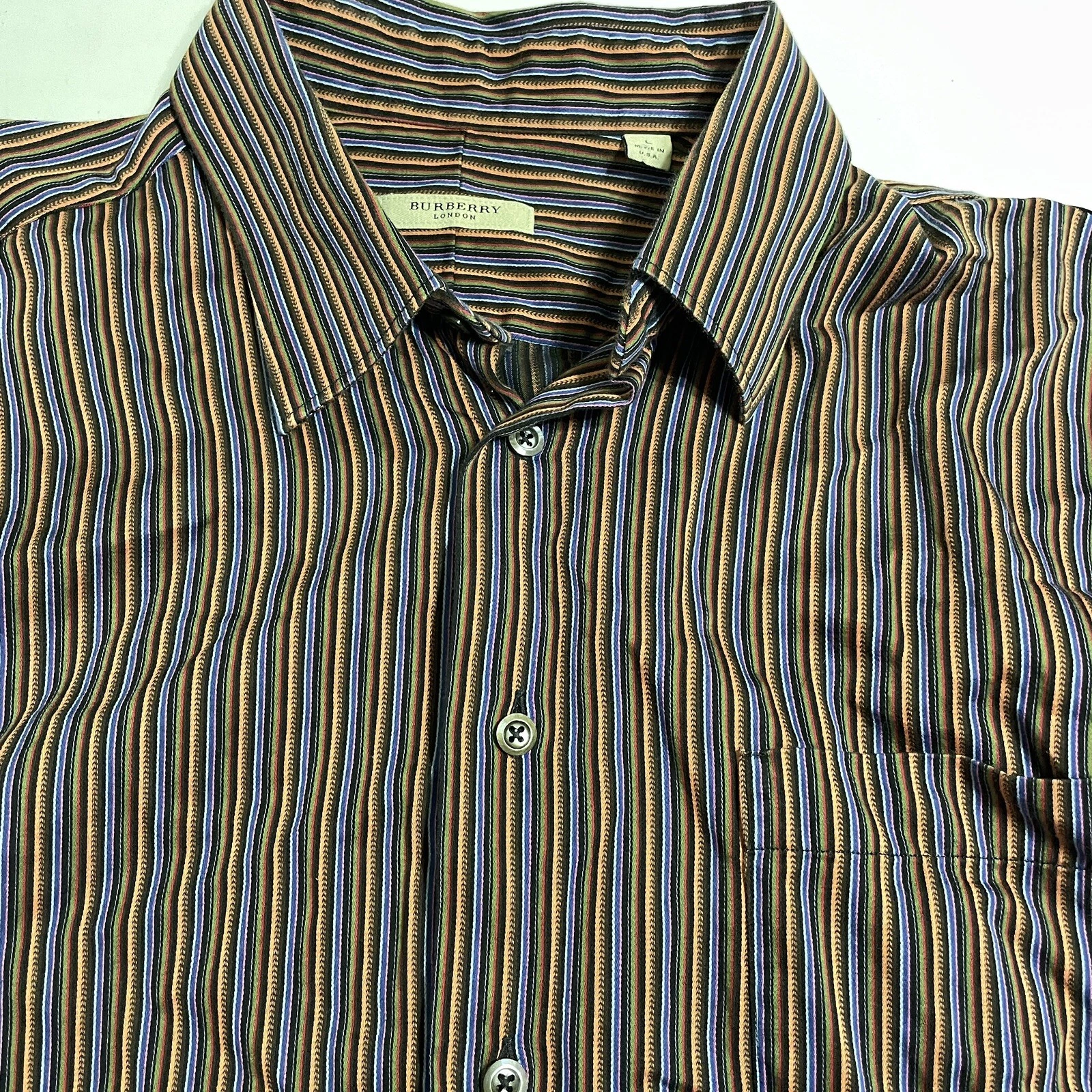 Camicia Burberry da uomo L a righe verticali a quadretti cotone abbottonato multicolore