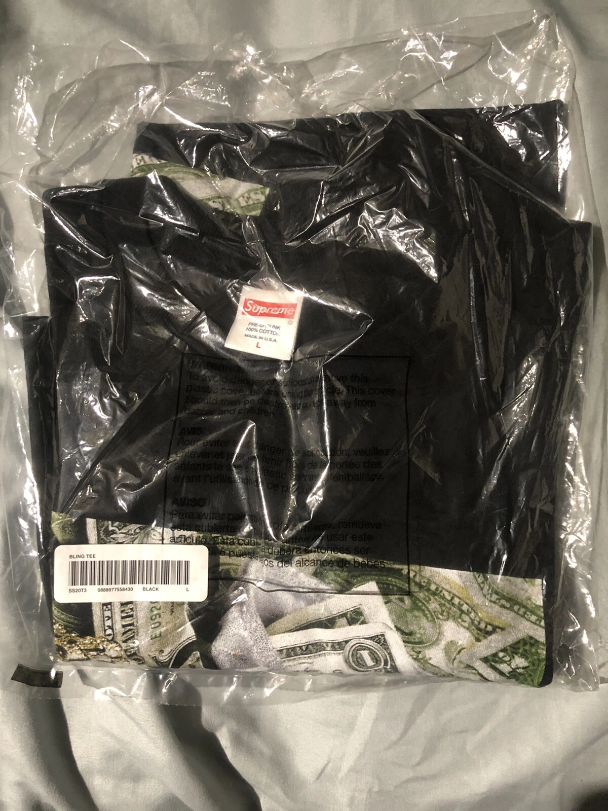 Tee shirt noir Supreme Bling taille L SS20 SS20T3 neuf
