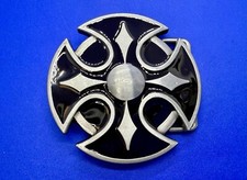 Maltese Celtic Iron Cross Religious Black Enamel Cutout Gothic Punk Belt Buckle