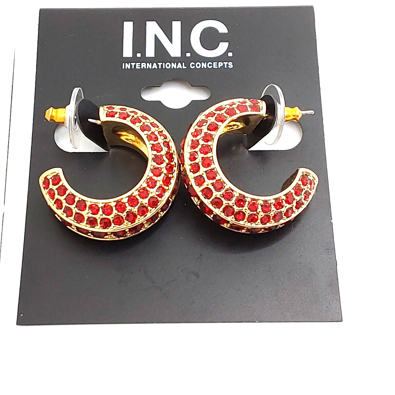 INC International Concept Gold Tone Red Crystal C. Hoop Earring