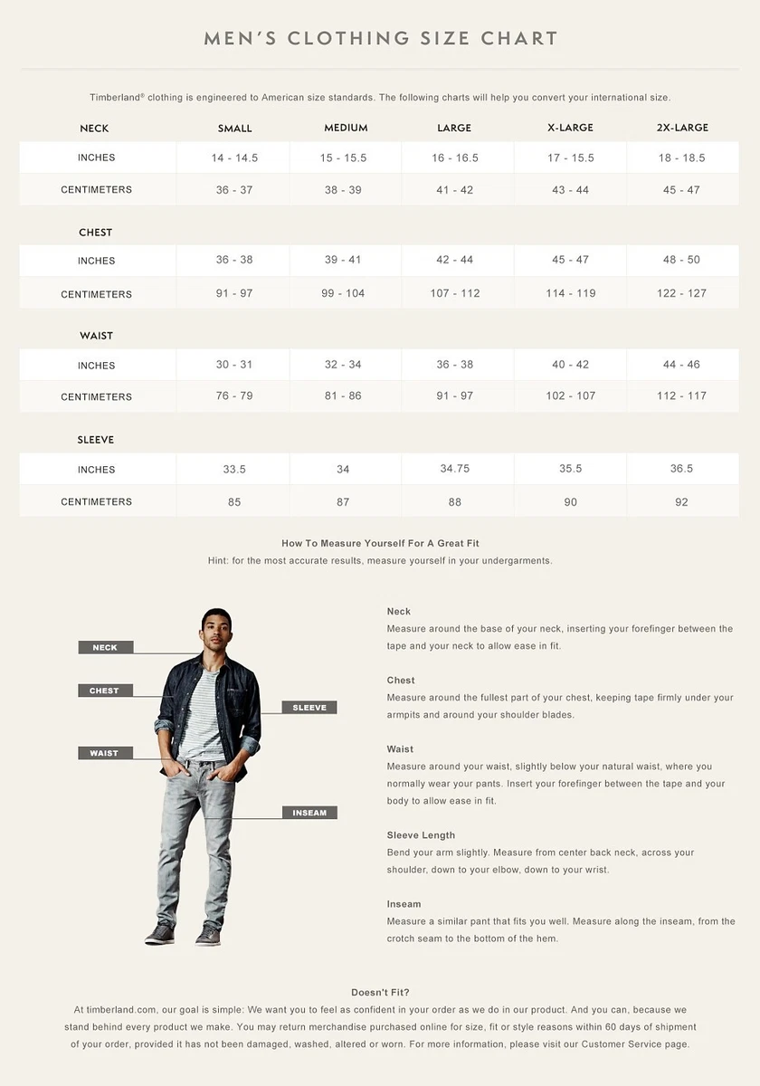 Timberland jacket size guide deals
