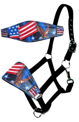 Patriotic Bronco Noseband Halter - American Flag - Eagle - Red White & Blue