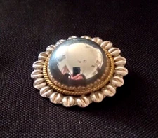 Large Sterling Silver and Brass Laton Sunflower Brooch.