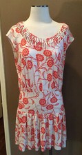 Anthropologie Leifnotes S Ivory & Orange Jersey Floral Coastal Dress