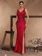 Elegant Slit Evening Dress Women Long Formal Sexy Vneck Wedding Party Prom Dress