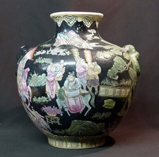 art Chine 19èm belle grande potiche vase 32cm3.2kg porcelaine fine Canton