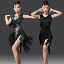 Girl Kid Children Dance Dress Latin Salsa Tango Tassel Dancewear Performance