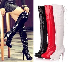 Lack Damen Overknee Plateau Lange Stiefel Sexy Schuhe GOGO High Heels Angepasst