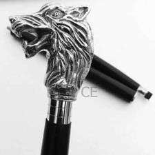 Handmade Walking Stick Wolf Head Copper Antique Metal Handle Wooden Vintage Cane