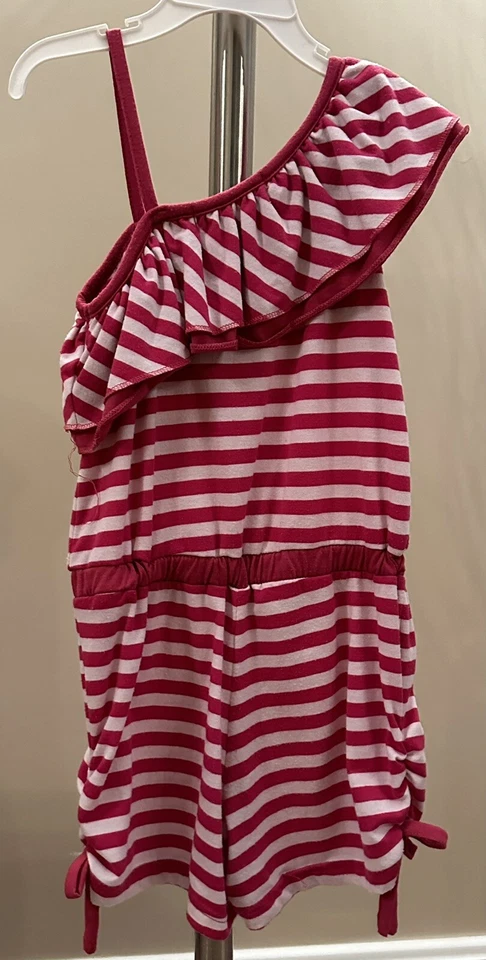 Mameluco a Rayas Rosa Casa de Muñecas Niñas - Pantalones Cortos Ajustados Cintura Elástica con Volantes Volantes Foto 4 de 4