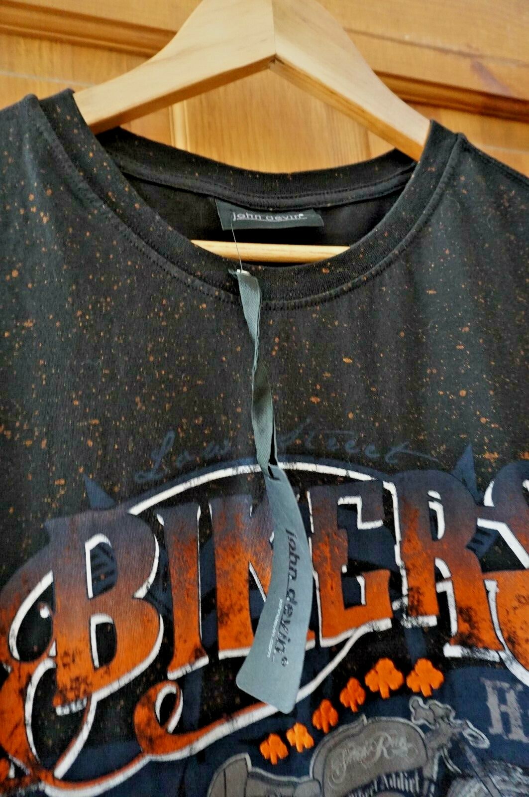 Black orange hippie boho biker motorcycle tee t-shirt  BNWT Men's L Unisex 42" image 4