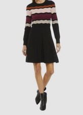 $140 Vince Camuto Womens Black Colorblock Crewneck Fit & Flare Dress Size Medium