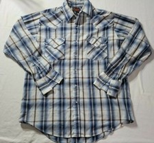 Vintage Plains Western Wear Blue Plaid Pearl Snap Button Up Shirt Size Medium