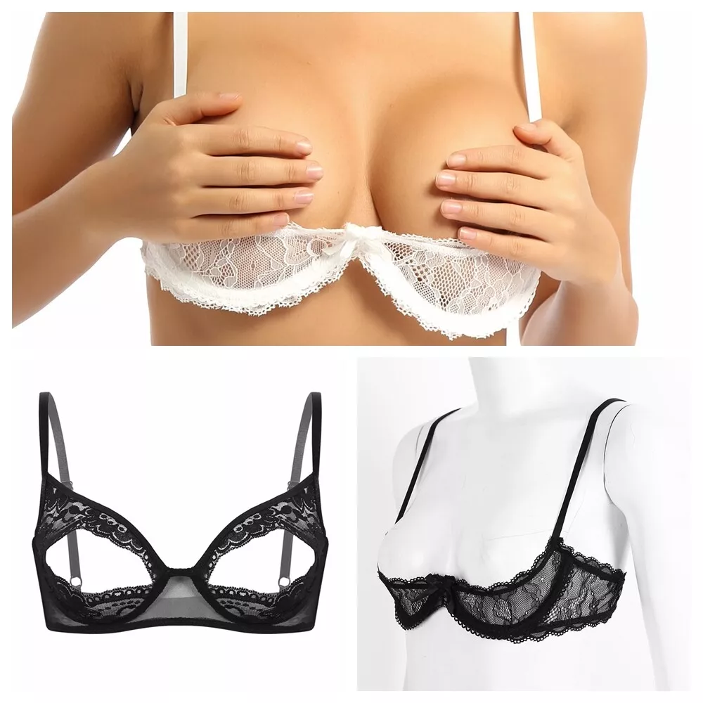 Womens Lingerie Open Cup Push Up Bra Sheer Bralette Underwear See Through  Top