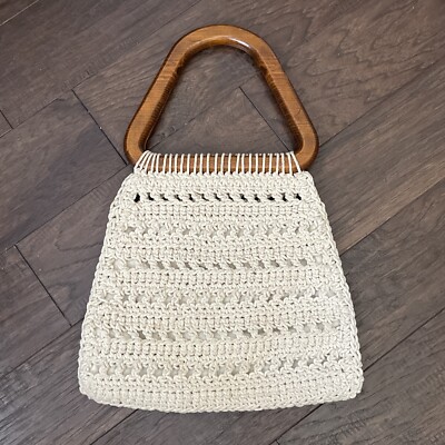 Vintage Boho Macrame Ivory Cream Hand Crochet Woven Bag  display picture 3