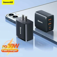Baseus 30W PD Power Adapter Fast Charger 2 USB+Type-C 3 Port For iPhone 13 12 11