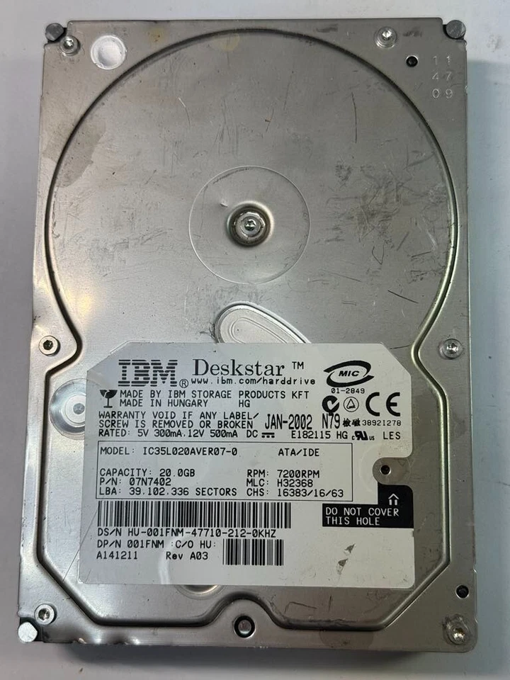 Dell IBM 01FNM 07N7402 IC35L020AVER07-0 20GB 7.2K RPM ATA/IDE 3.5" HDD - Image 2 of 4