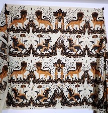 Vintage Indonesian Batik Tulis Fabric Javanese Lions Hand painted Printed