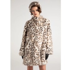 Women Stand Collar Faux Fur Leopard Print Mid Long Coat Overcoat Outwear Plus sz