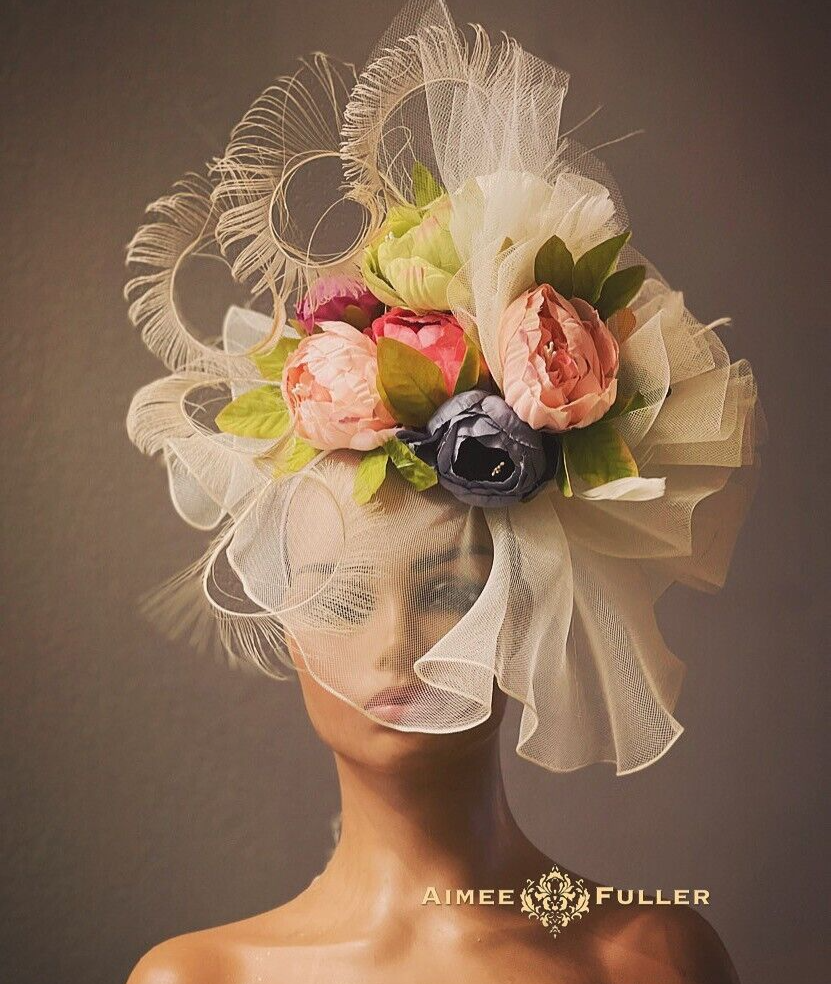 Royal Ascot Fascinator Kentucky Derby Hat Rainbow Floral  display picture 1