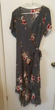 Hi Low Wrap Dress, Short Sleeve Flowy Dress Floral Size OXL (12) Shein NWOT