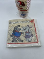 Vintage pound puppies lot 16 Napkins, 8 Styrofoam Cups 1986 G1