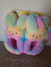 Peeps Bunny Fleece Easter Slippers  Headband Tie-Dye Pastel Fluffy Size Medium