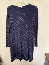 Old Navy L Navy Polka Dot Swing Dress Long Sleeve Casual Cottagecore Stretch
