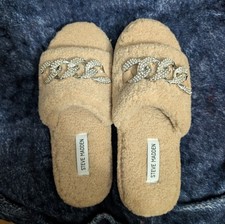 Steve Madden Fuzzy Slippers Tan Brown Women's Size 9 House Shoes Slide NWT New