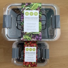 2 x Fridge Container Removable Basket Bpa Free Sealable Air Vents New