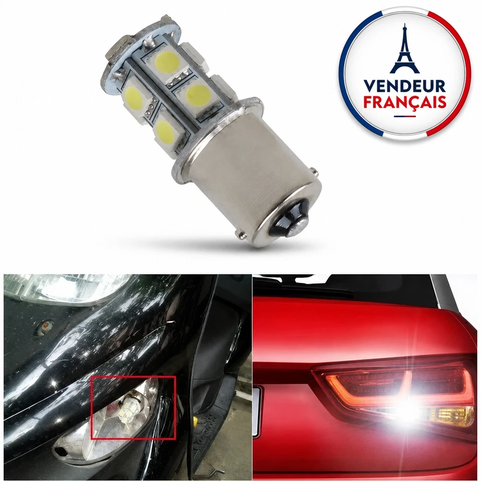 Ampoule BA15S LED 13SMD 6000K Blanc Veilleuse Feux arrière 12v - Photo 1/1