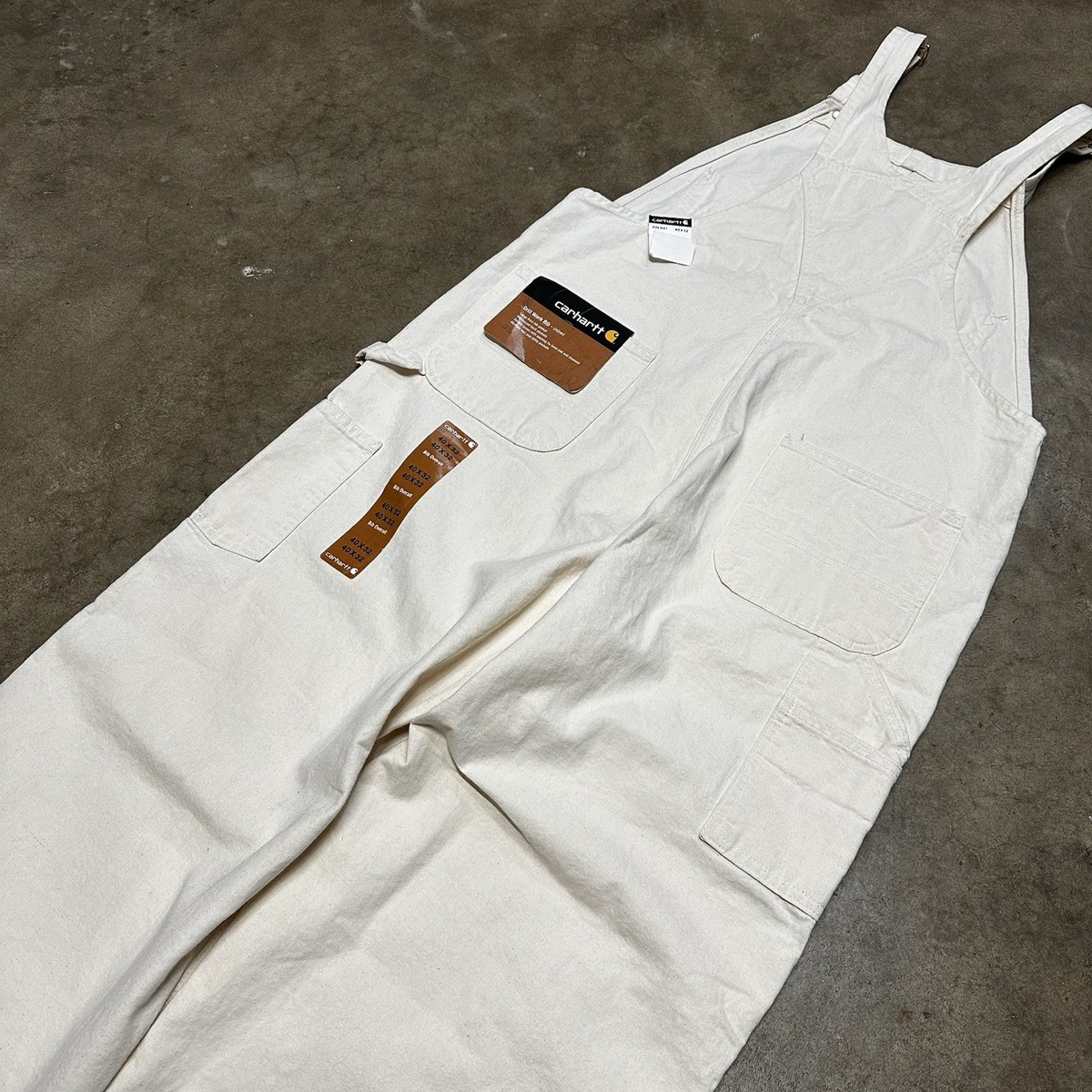 Carhartt R34 NAT White Cotton Drill Work Bib Overalls 40x32