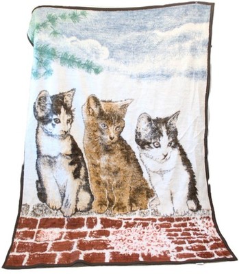 Biederlack Cat Blanket Three Cats Kittens Throw 58  X 82  Reversible USA Vintage