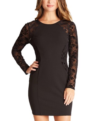 BCX Juniors' Sheer-Sleeve Bodycon Dress Black Size 1
