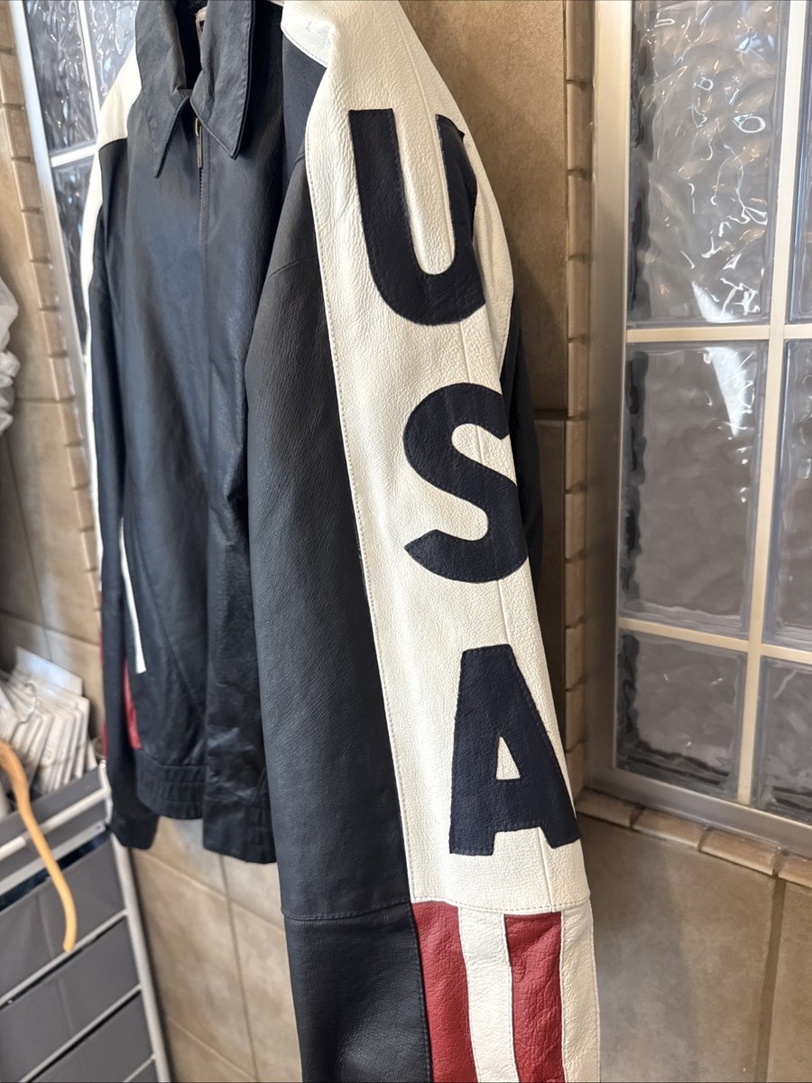 Vintage USA Flag Leather Mens Jacket, 2XL, Olympics | eBay