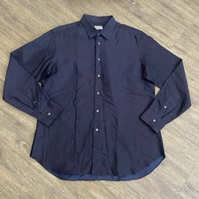 Brioni Made In Italy Micro-Check Navy Button Up Dress Shirt Mens Size XLARGE XL