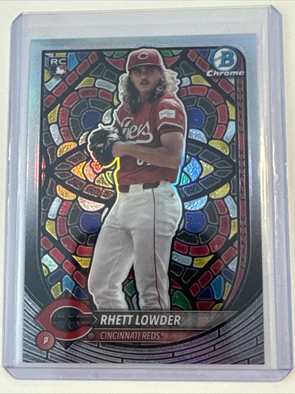 Rhett Lowder 2025 Bowman Chrome #6 Etched In Stained Glass SSP Rookie Reds