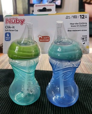 Nuby Easy-Grip Soft Straw Cup, Multicolor Sippy Cup, 10 fl oz, 2 Count