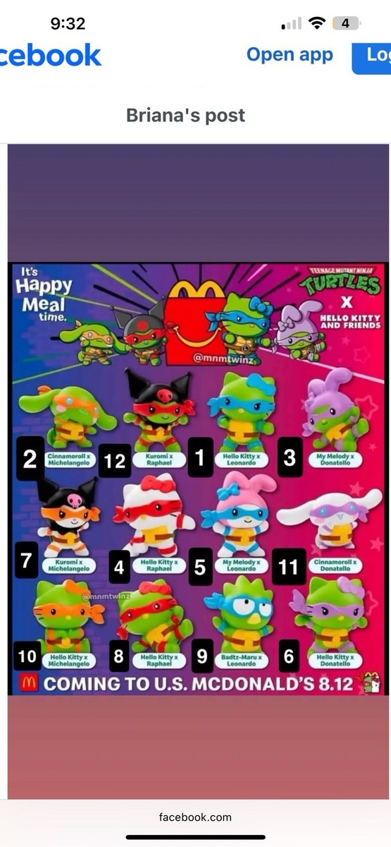 2025 McDONALD'S Hello Kitty Teenage Mutant Ninja Turtles HAPPY