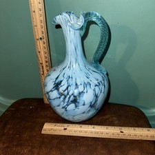 Vintage Italian Murano Glass Vase Light Blue and White Hand Blown
