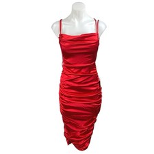 NEW Windsor Silk Satin Sleeveless Strappy Cowl Ruched Cami Midi Bodycon Dress S