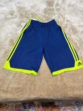 Adidas Boys Performance Athletic Mesh Shorts in Blue and Neon Yellow